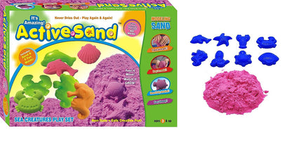 Ekta Amazing Active Sand - AquaCraft Sea Creatures Play Set Squeezable, 8 Molds, 3+ Kids.