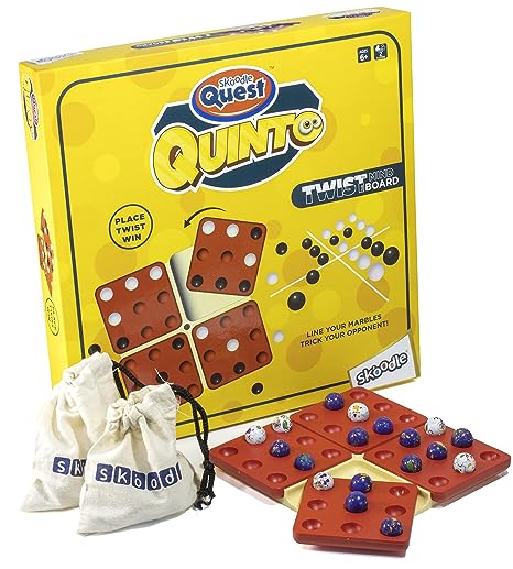 Skoodle Quest Quinto Brain Puzzle and Strategy Board Game with Funky Colored Marbles & Eco-Friendly Storage- 8+ Years