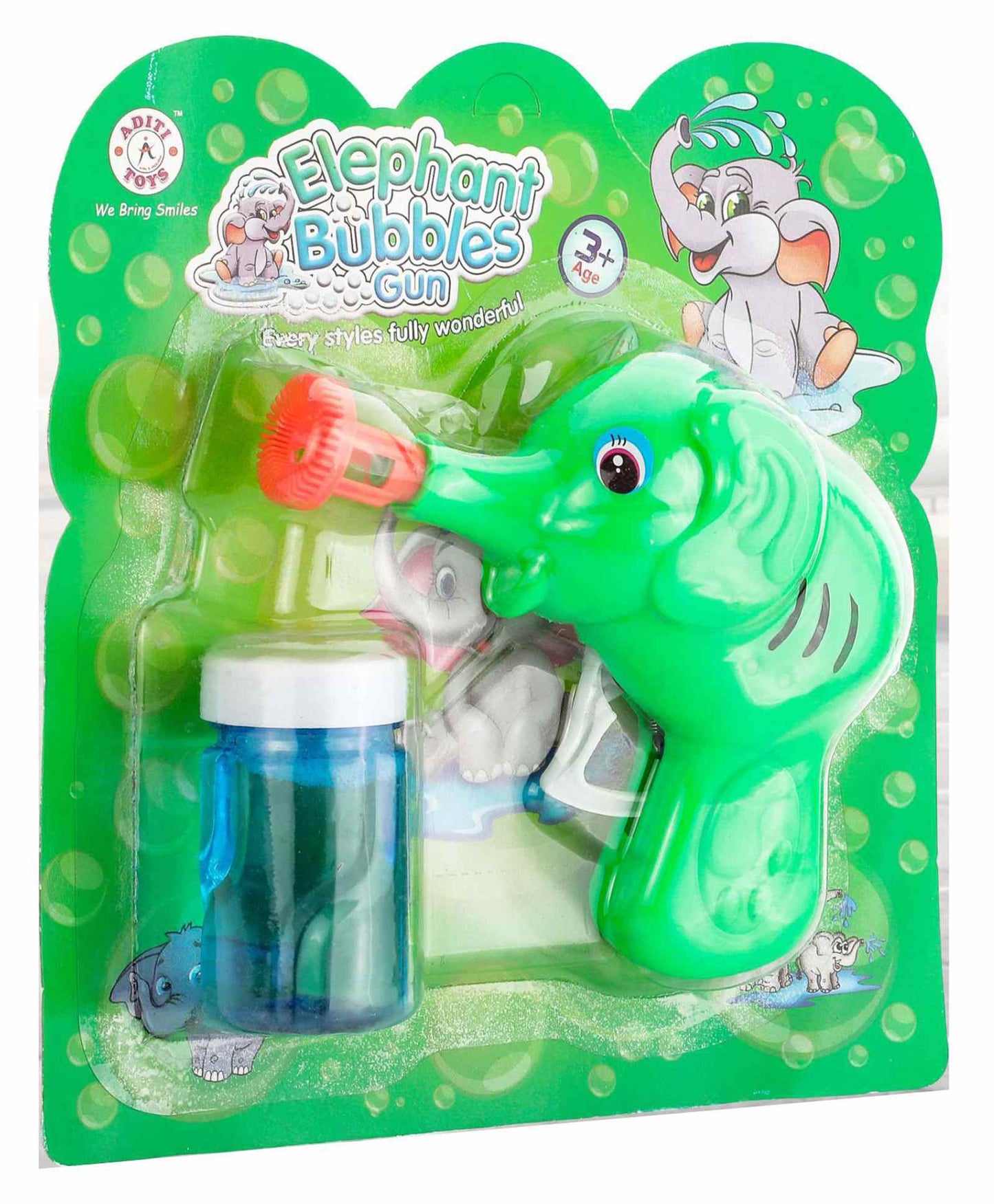 Aditi Toys - Green Elephant Shaped Bubble Gun with Non-Toxic Solution for Kids Fun