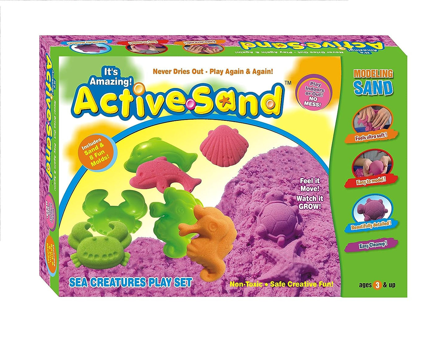 Ekta Amazing Active Sand - AquaCraft Sea Creatures Play Set Squeezable, 8 Molds, 3+ Kids.