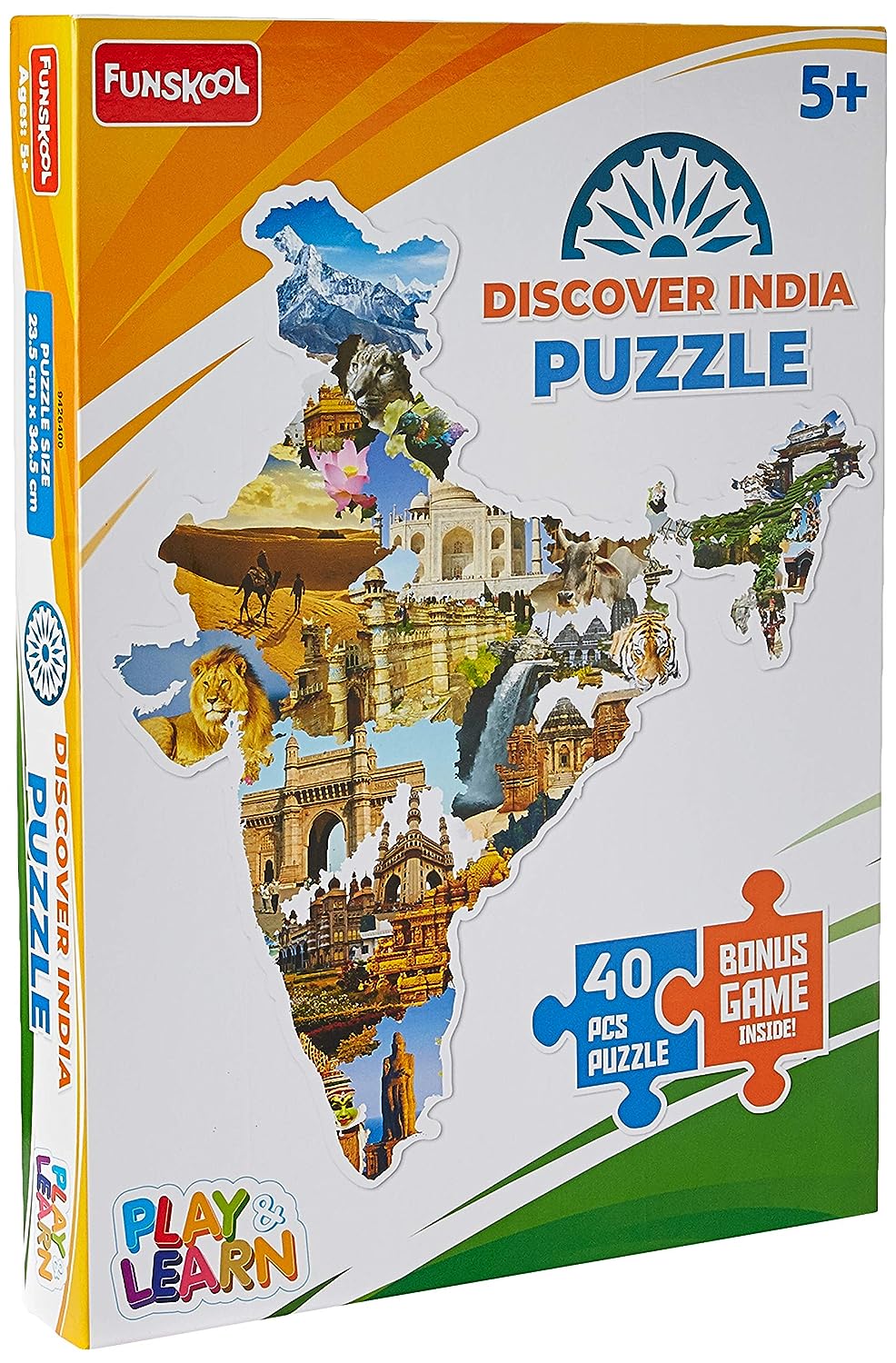 Funskool - Play & Learn-Discover India, Educational, 40 Pieces, Age 5+, Indian States & Capitals, Multicolor