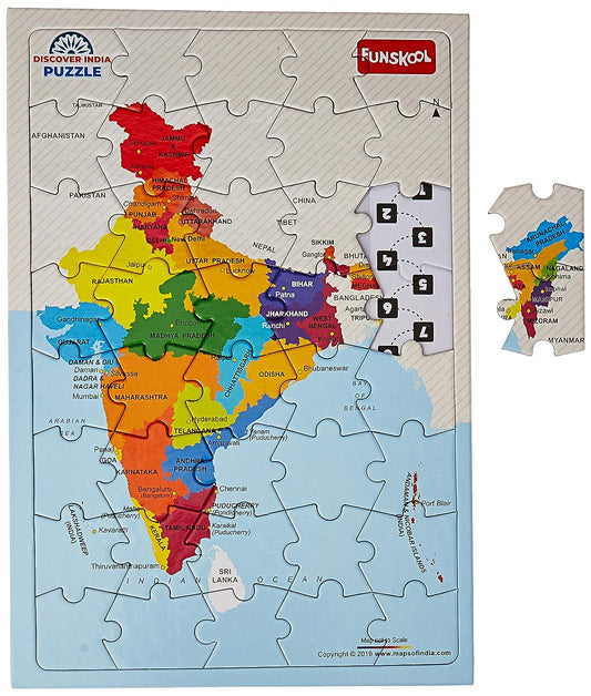 Funskool - Play & Learn-Discover India, Educational, 40 Pieces, Age 5+, Indian States & Capitals, Multicolor