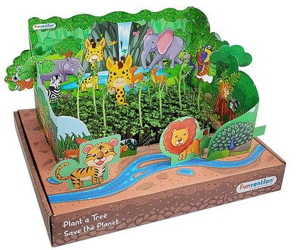 Funvention Jungle Garden Irrigation Learning STEM Kit for Kids - All-In-One Gardening Set with Real Seeds, Soil, and MDF Animal Shapes