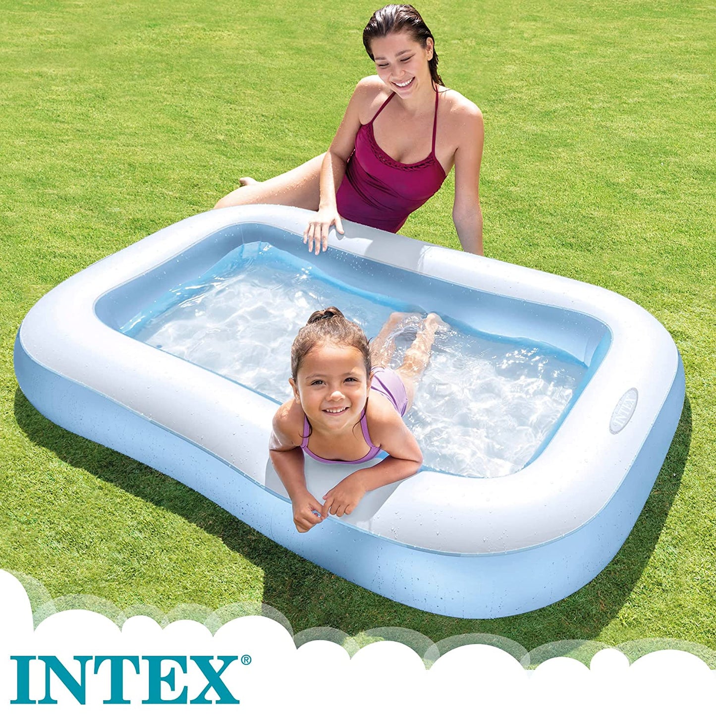 Intex 57403 Multicolor Inflatable Rectangular Pool | 166x100x28 cm | Soft Inflatable Floor | Ideal for Balconies and Terraces