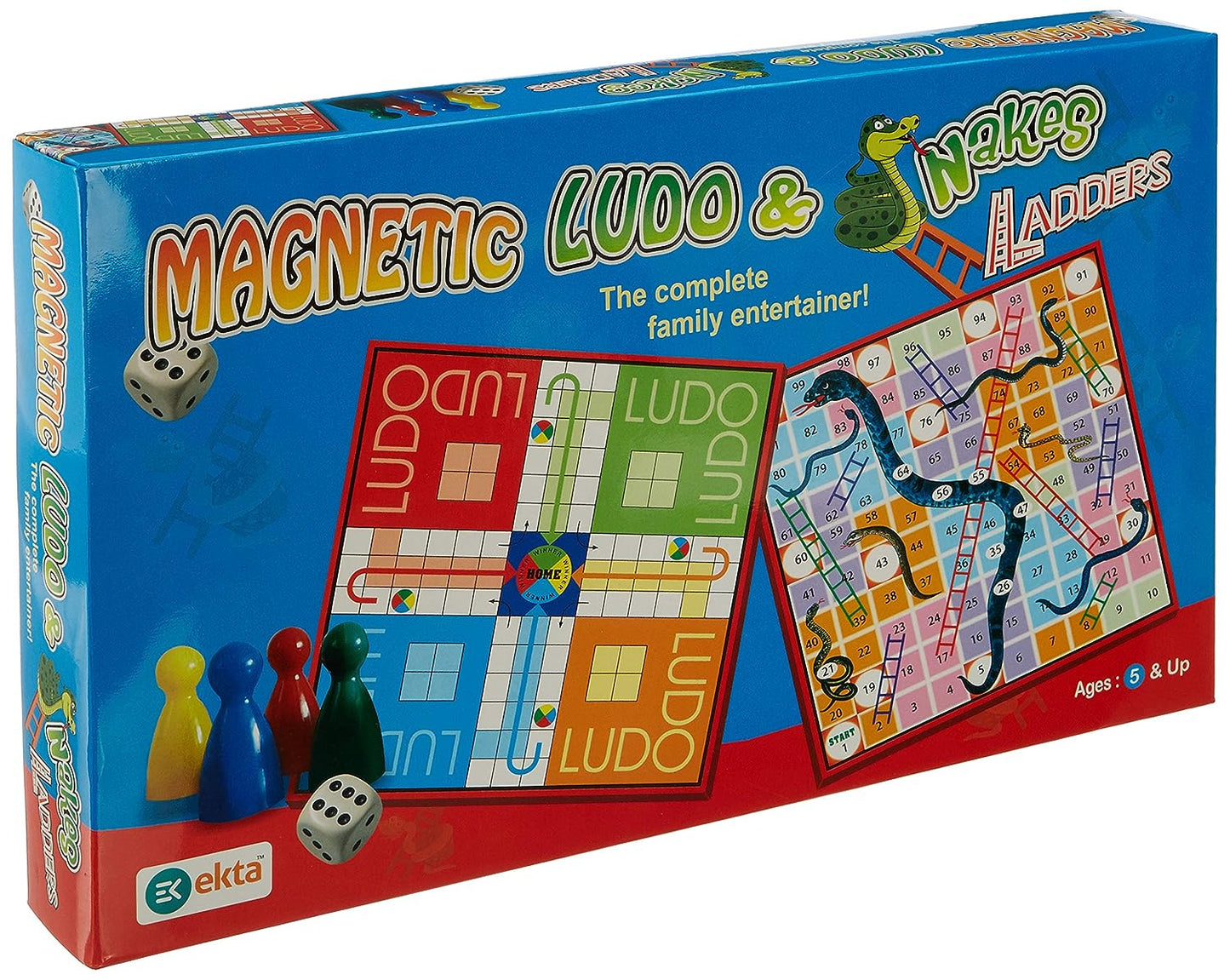 EKTA FunPath Magnetic Ludo Snakes 'n' Ladders Board Game, Engaging & Fun for Kids, Multicolor, Brain Development