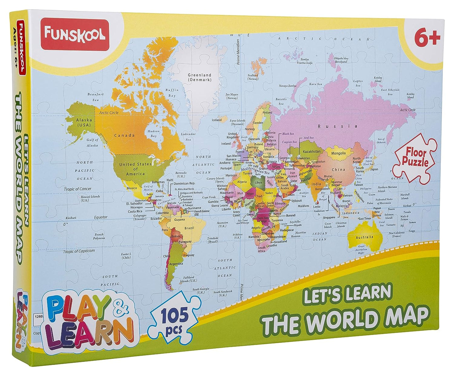 Funskool - Play & Learn-World Map Puzzle, Educational, 105 Pieces, For 6+ Years, Multi-Color