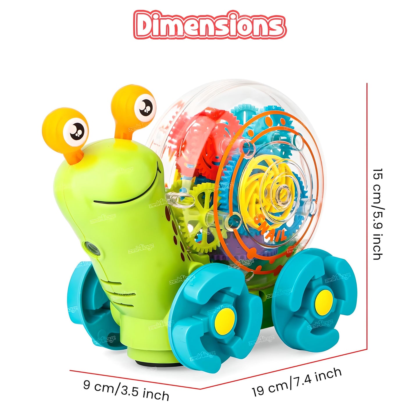 MM TOYS Transparent Snail Projector Toy with Musical Gear Sound and Light Entertainment for Boys and Girls