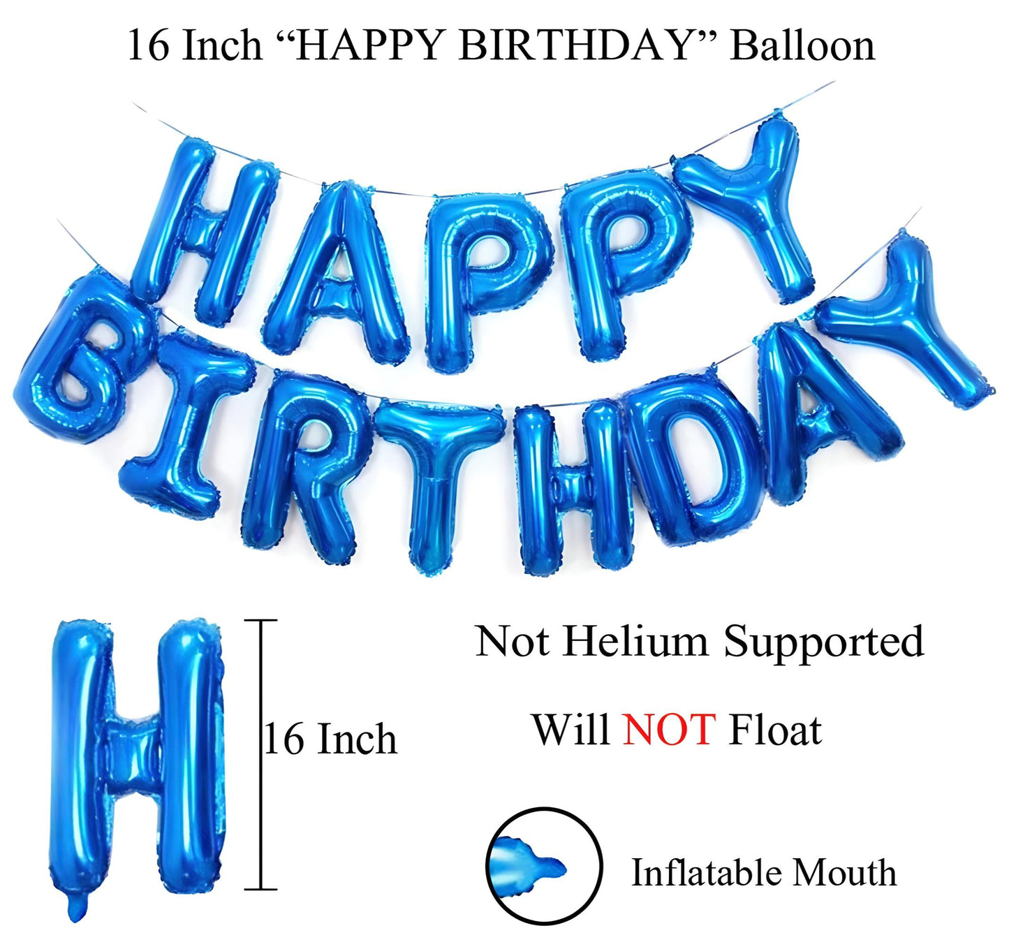 MM TOYS Happy Birthday Letter Inflatable Foil Balloon For Party Decoration - Blue Color