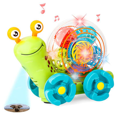 MM TOYS Transparent Snail Projector Toy with Musical Gear Sound and Light Entertainment for Boys and Girls