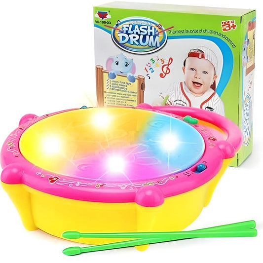 Electronic Musical Drum with Lights Toy for Kids Two Sticks Included 168-23 Flash Drum For 2 To