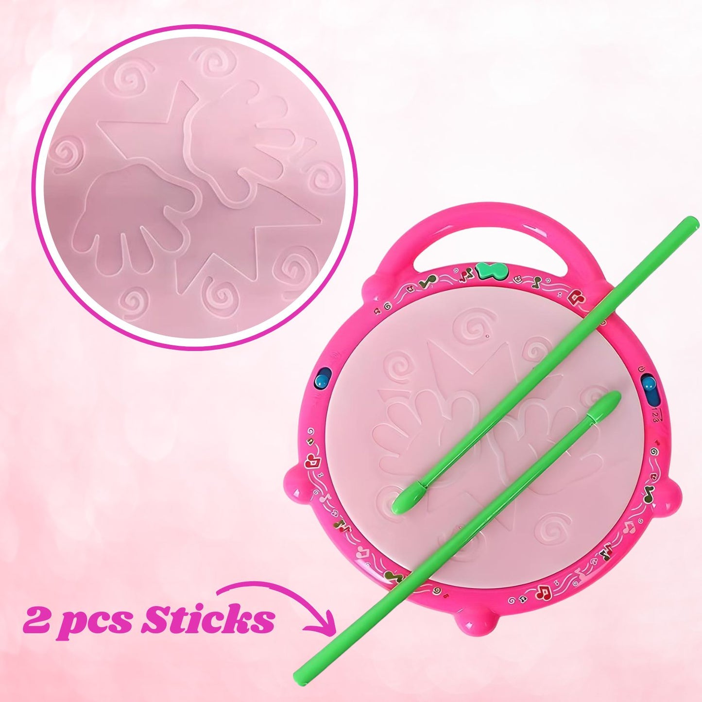 Electronic Musical Drum with Lights Toy for Kids Two Sticks Included 168-23 Flash Drum For 2 To