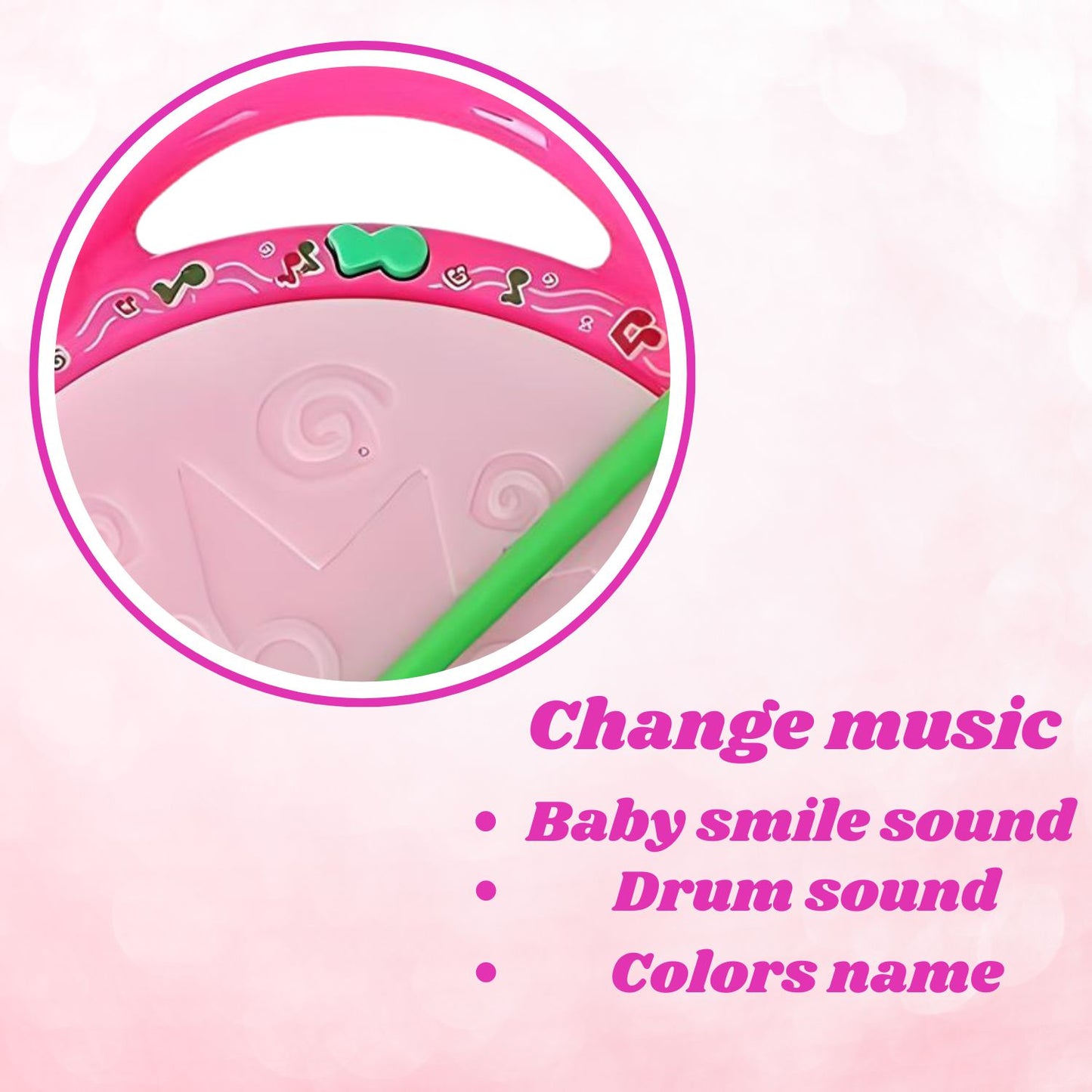 Electronic Musical Drum with Lights Toy for Kids Two Sticks Included 168-23 Flash Drum For 2 To