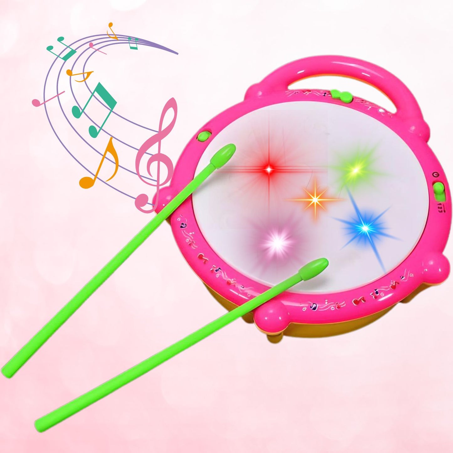 Electronic Musical Drum with Lights Toy for Kids Two Sticks Included 168-23 Flash Drum For 2 To