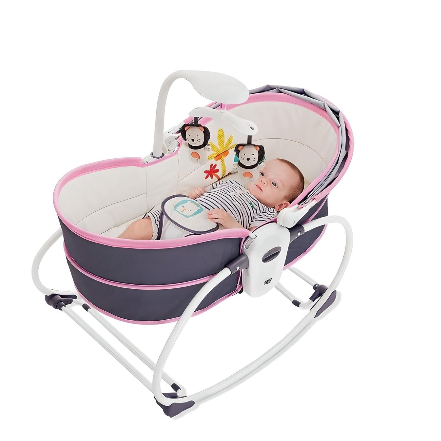 Mastella Deluxe 5-in-1 Metal Fabric & Plastic Electronic Rocker Bassinet - Versatile Nap, Play & Travel Modes - Grey (SKU: MA-ROC-6033)