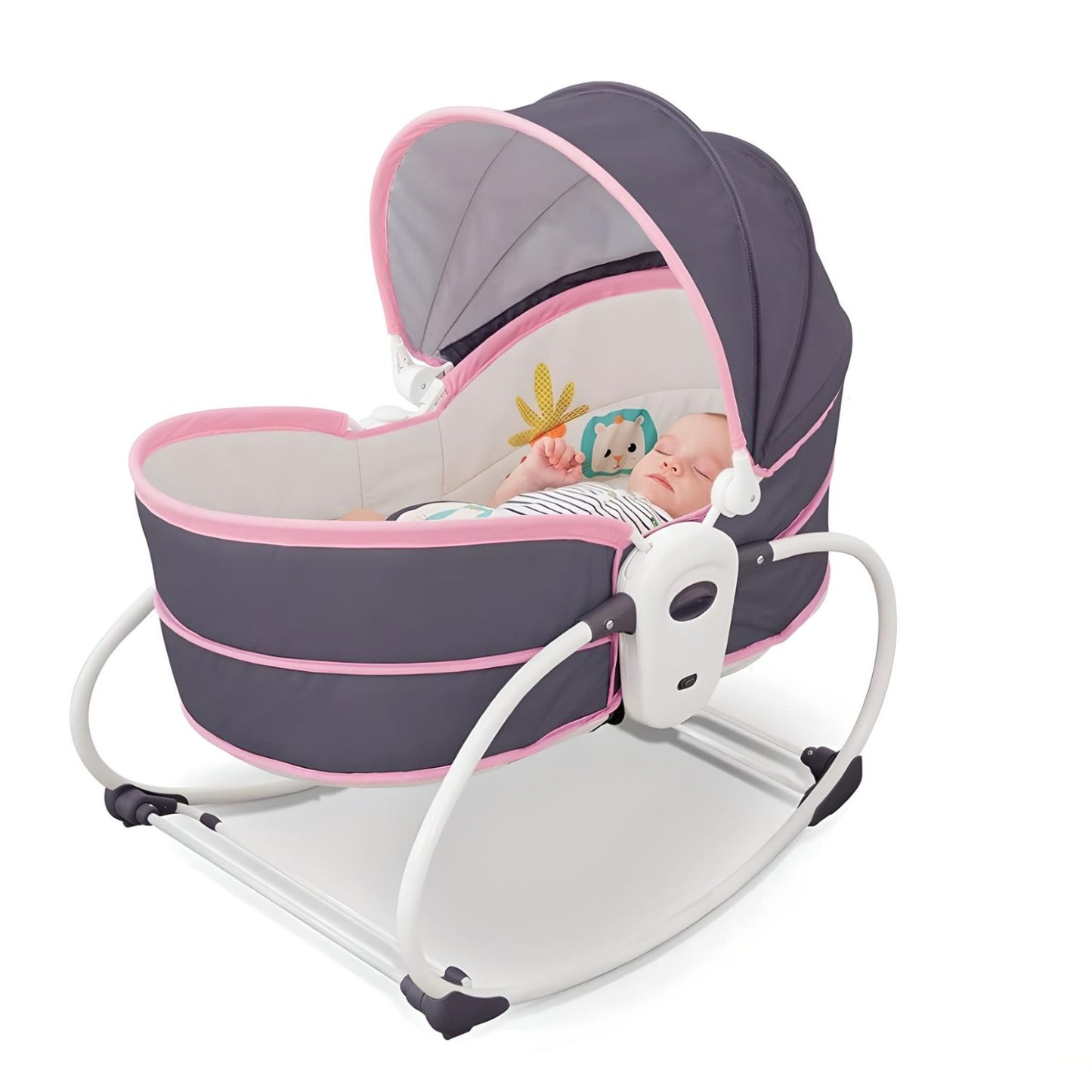 Mastella Deluxe 5-in-1 Metal Fabric & Plastic Electronic Rocker Bassinet - Versatile Nap, Play & Travel Modes - Grey (SKU: MA-ROC-6033)