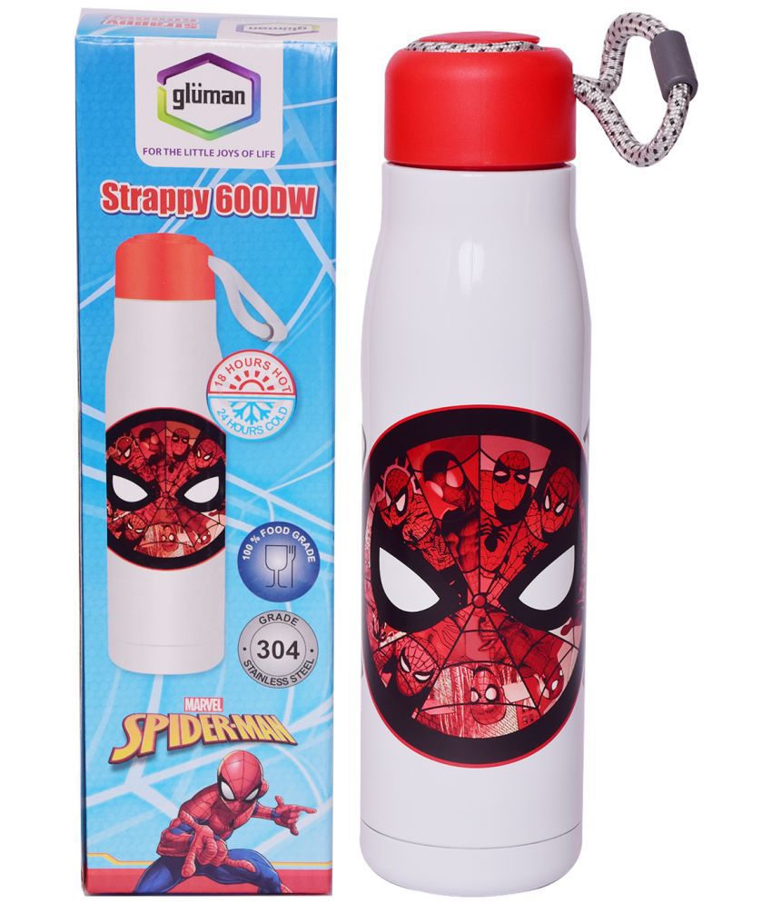 Gluman Thermal Water Bottle Avengers Spider Man Edition, 600 mL, Hot and Cold, Convenient 1 Pc- White