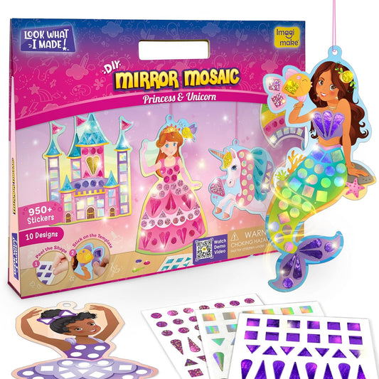 Imagimake Mirror Mosaic : Princess & Unicorn | Mess Free DIY Mosaic Craft kit | 950+ Foil Sticker | Travel Toys for Girls | Birthday Gift for Girls Ages 3 to 8 Years