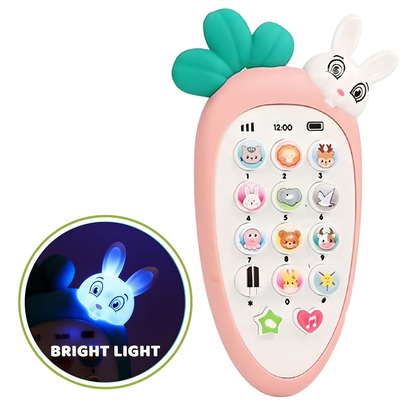 Kids Smart Mobile Phone Toy with Rabbit Design: Cordless, Musical Sounds, Smart Lights - Battery Operated, Ideal Birthday Gift for Boys and Girls (1 Pack)
