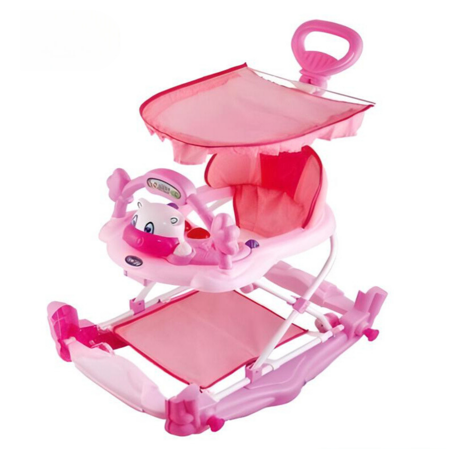 Love Baby - 3105 Adjustable Baby Walker, 6+ Months, with Canopy, Parenting Handle, Detachable Foot Mat, Lights & Music, Anti-Slip Base, Heavy Plastic color Pink