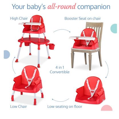 LuvLap 4 IN 1  Convertible High Chair, Low Chair, Booster On Seat, Study Desk For 19412 - Red