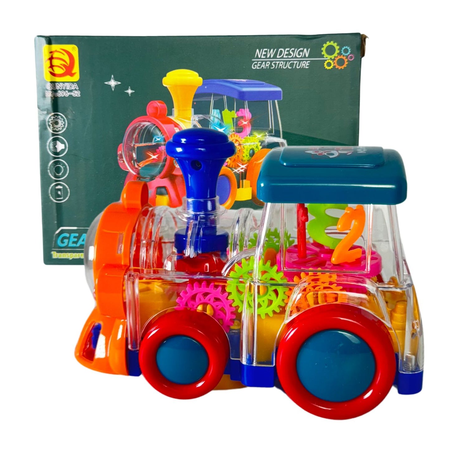 MM TOYS Gear Train Transparent Engine Car with Vibration, Light & Music, Directional Change, Multicolor Gear STEM Toy for Motor Skills 1+ Years