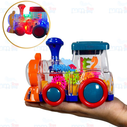 MM TOYS Gear Train Transparent Engine Car with Vibration, Light & Music, Directional Change, Multicolor Gear STEM Toy for Motor Skills 1+ Years