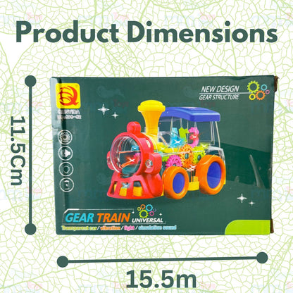 MM TOYS Gear Train Transparent Engine Car with Vibration, Light & Music, Directional Change, Multicolor Gear STEM Toy for Motor Skills 1+ Years