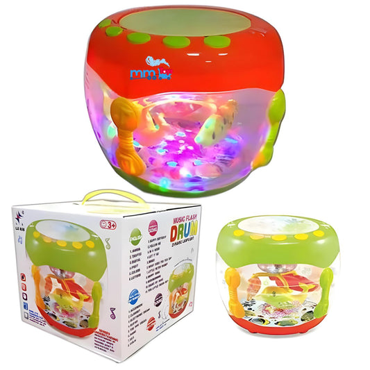 MM TOYS 360° Rotating Fishing Drum Toy Rechargeable Battries Inc - Multicolor Lights & Music, Interactive Aquarium, Transparent Body, Perfect Gift for Kids