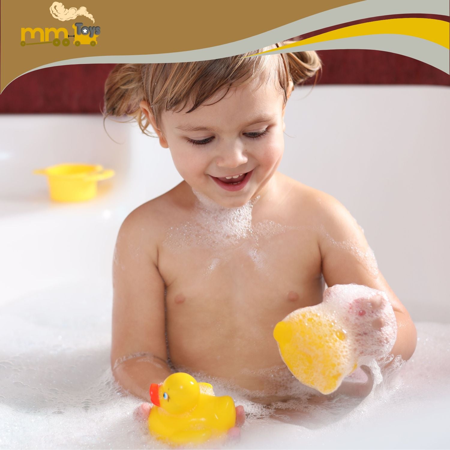MM TOYS Yellow Duck Squeeze Toy Pack of – BPA Free, Sound Toy, Bath Handheld Use, Age 0–3, Multicolor