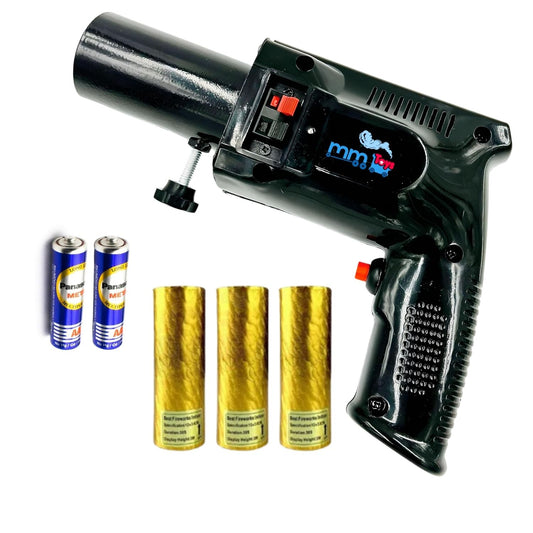 MM TOYS PyroPunch Handheld Sparkle Smoke Gun - Party & Celebration Essential, Durable, Easy-Use, Black | 3 Refills + 2 Batteries