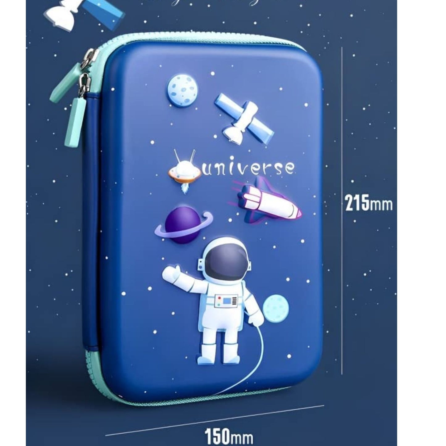 MM TOYS 3D Space Design Embossed EVA Cover Pencil Case with Compartments, Pencil Pouch for Kids, School Supply Organizer for Students, Stationery Box, Zip Pouch Bag (1 Unit)