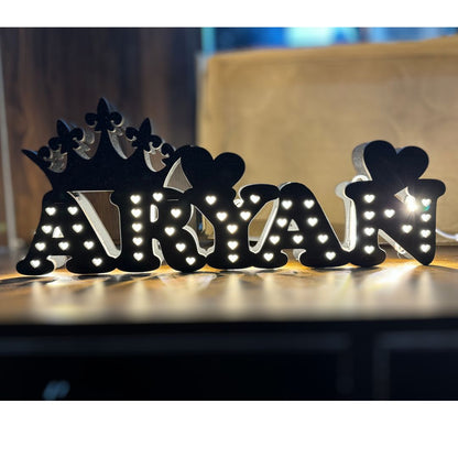 MM TOY Personalized Name MDF Cutout with LED Lights - Ideal for Gifts, Home Decor, Black (7"x18")