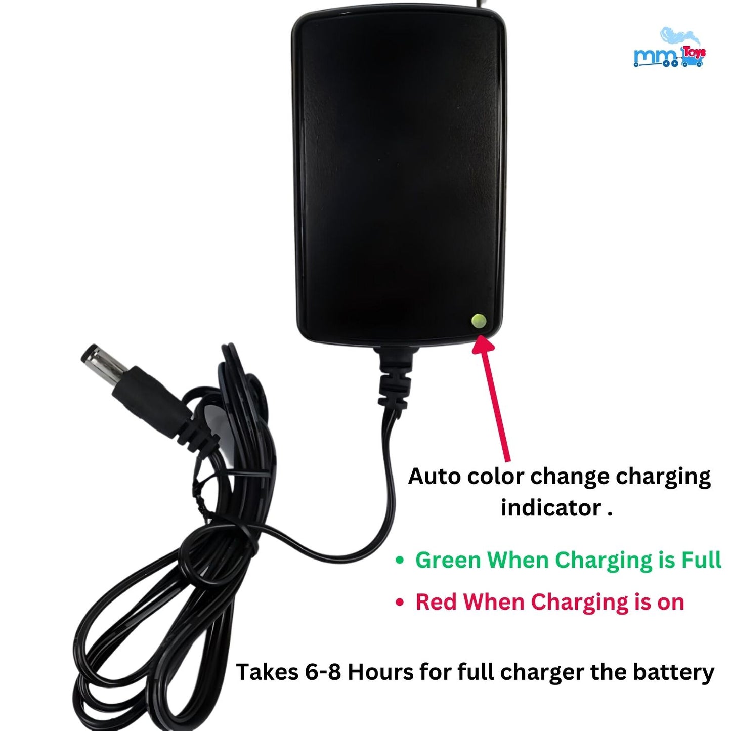MM TOYS 12v Fast Charger For kids Electric Powered Ride On Car Bike Jeep Universal Round Hole Charger With charging indicator LED Power Adapter-Black