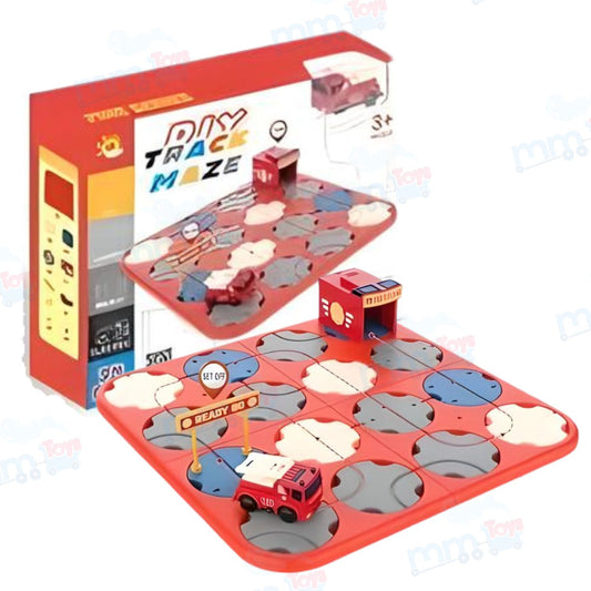 MM TOYS 34-Pcs Fire Series DIY Track Maze Race Car Track Set STEM Learning & Educational Puzzle Blocks for Kids Fire Truck