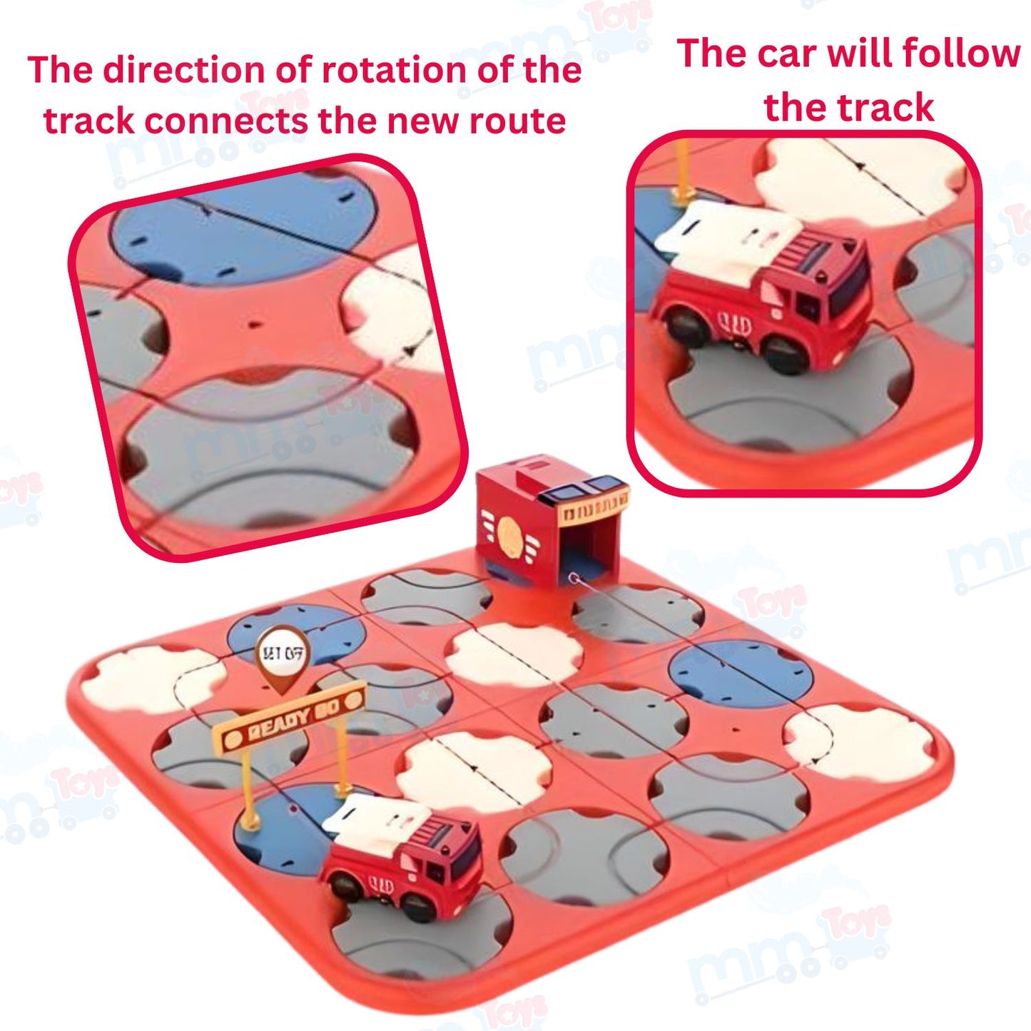MM TOYS 34-Pcs Fire Series DIY Track Maze Race Car Track Set STEM Learning & Educational Puzzle Blocks for Kids Fire Truck