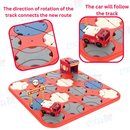 MM TOYS 34-Pcs Fire Series DIY Track Maze Race Car Track Set STEM Learning & Educational Puzzle Blocks for Kids Fire Truck