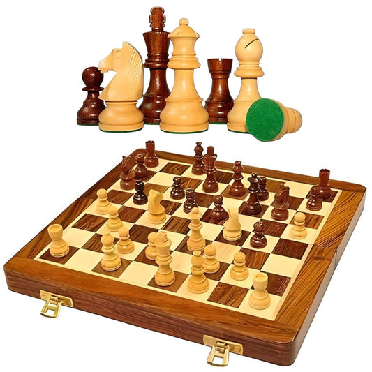 MM TOYS Classic Wooden Handmade Foldable Chess Set – 16x16 Inch Durable Wood Board for Adults & Kids, Elegant & Portable Design – Perfect Gift