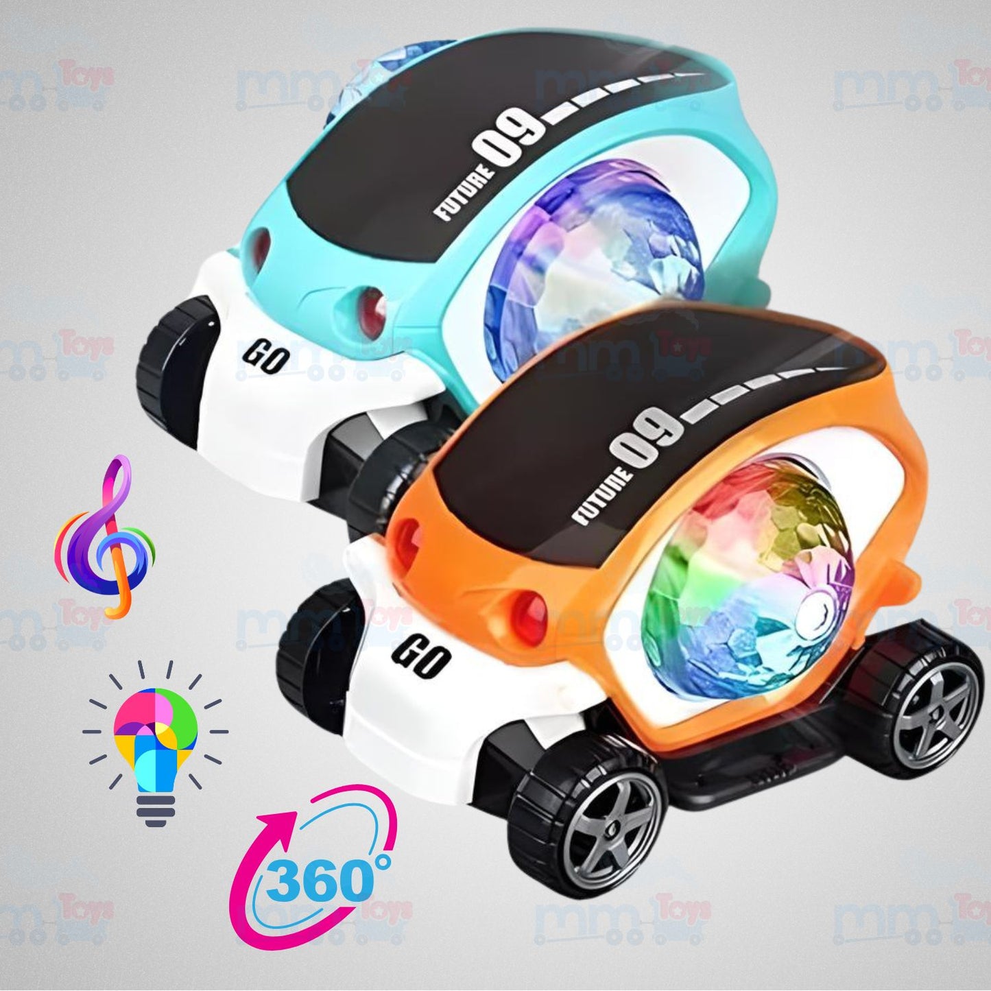 MM TOYS Rotating Stunt Car 360° Toy with 3D Lights & Music | Multi-Color Flashing Light for Kids’ Birthday Gift