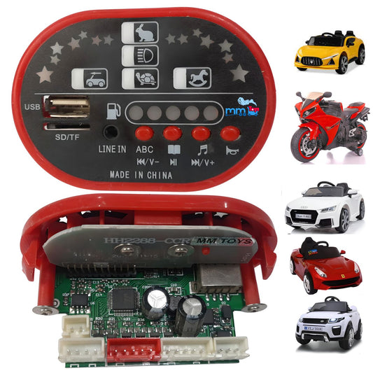 MM TOYS HH2288-CCR 12V Multifunction Music Player Board With TF And SD Card Support Control Panel WithUSB Support, Battery Indicator For Kids Electric Car Jeep Bike Ride on Replacement Part Accessory- Red/Black