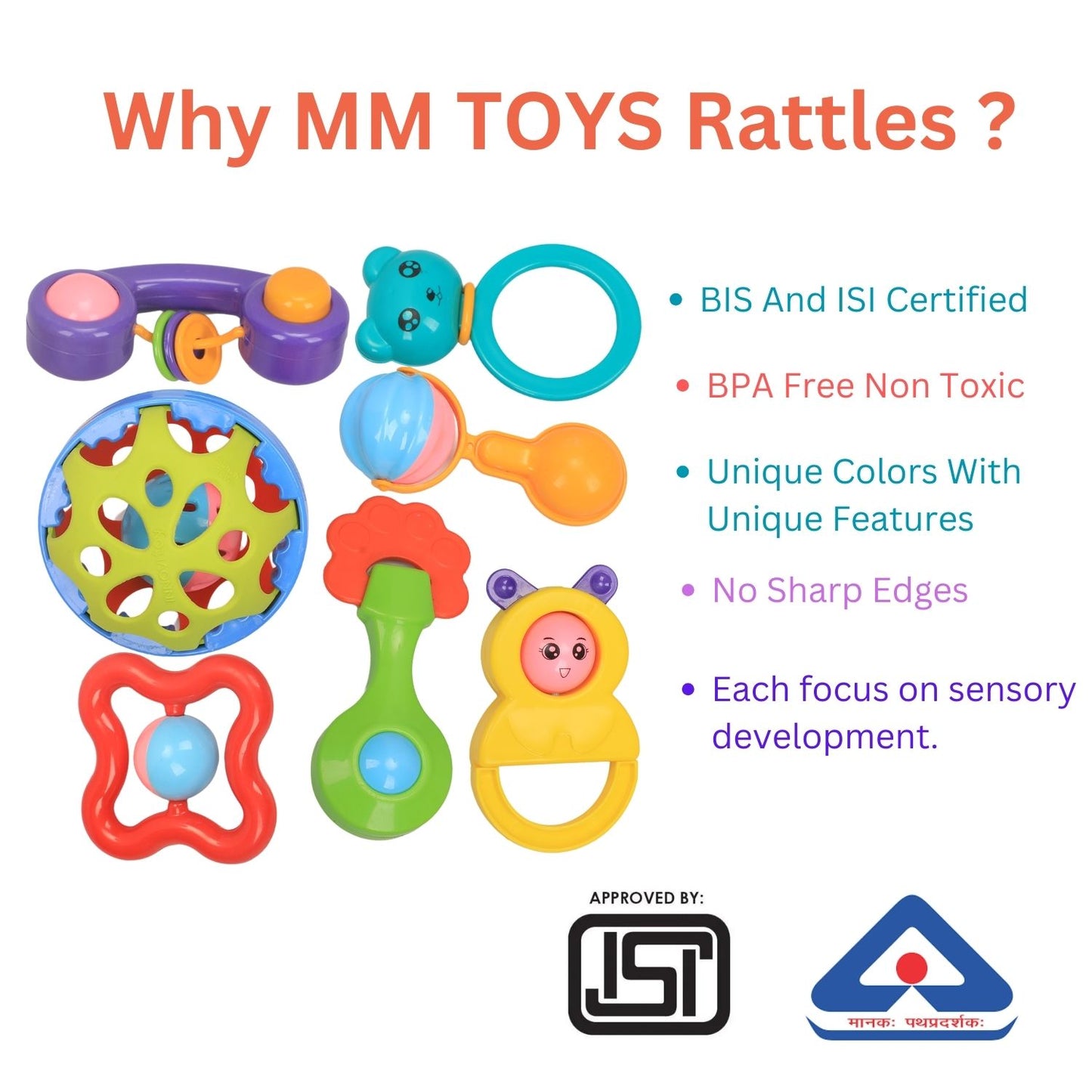 MM TOYS Infant Rattle Toys Rattles Pack includes 7 non-toxic, BPA-free Rattle toys Designed For Infants aged New Born 0-6-12 months No Sharp Edges- Multicolor
