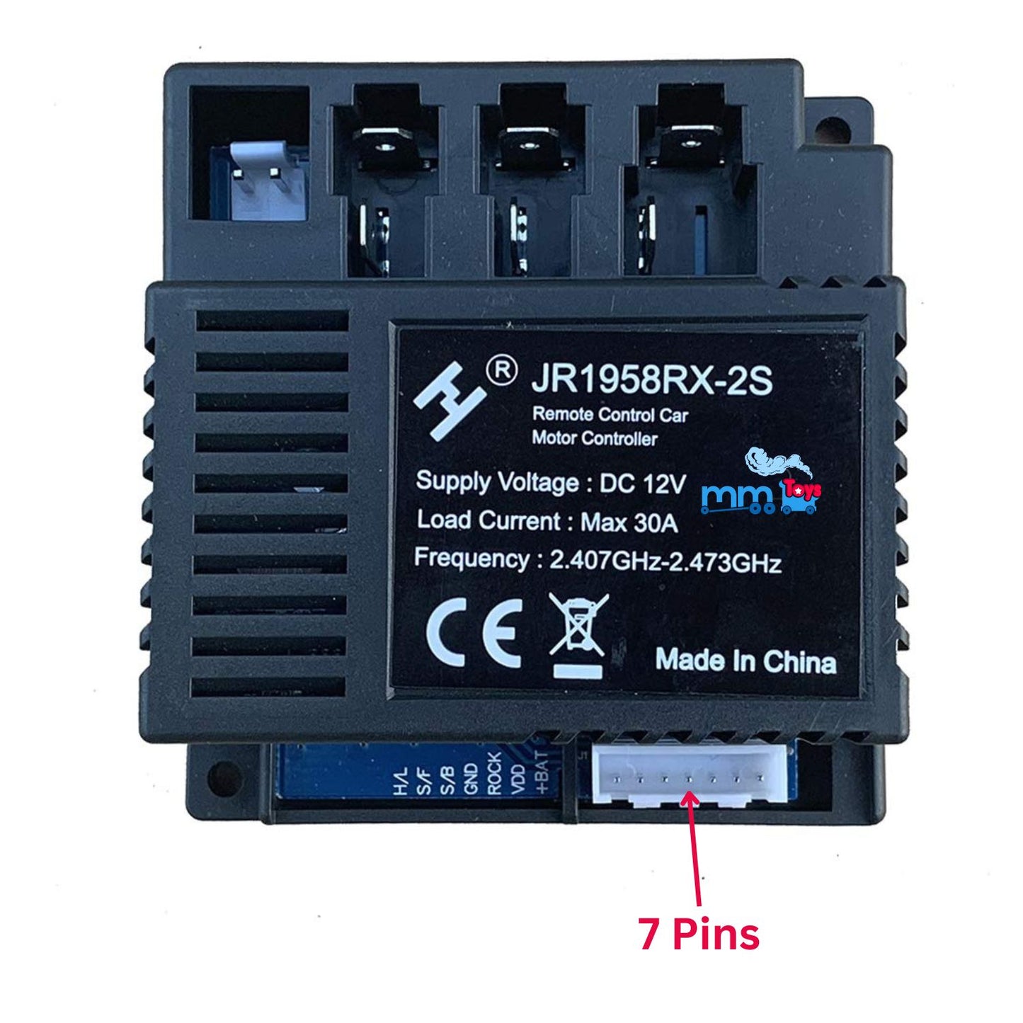MM TOYS JR1958RX-2S 12V 2.4G 7 Pins Reciever Motor Controller Control Box For Kids Electric Car Replacement Part Accessory - Black