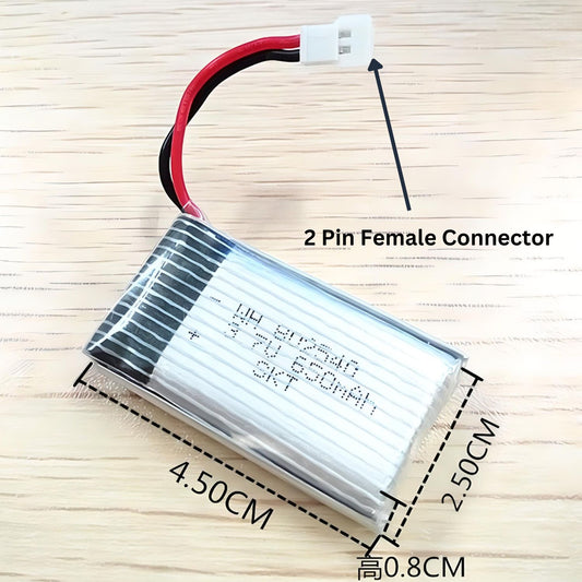 MM TOYS ExtraPower 3.7V Rechargable LiPo ( Lithium Polymer ) Battery 650 mAh With 2 Pin Female JST Connector  | For Drone Battery, Toy Flying Helicoptor Battery, Robotics Projects Pack Of 1 Pc