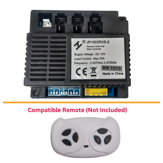 MM TOYS MotorMaster 12V Motor Reciever Controller JR 1922RXS-2, 35A Load, 2.407-2.473 GHz, Easy Install, Replacement Part for Kids Electric Car/Jeep/Bike - Black