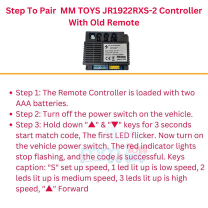 MM TOYS MotorMaster 12V Motor Reciever Controller JR 1922RXS-2, 35A Load, 2.407-2.473 GHz, Easy Install, Replacement Part for Kids Electric Car/Jeep/Bike - Black