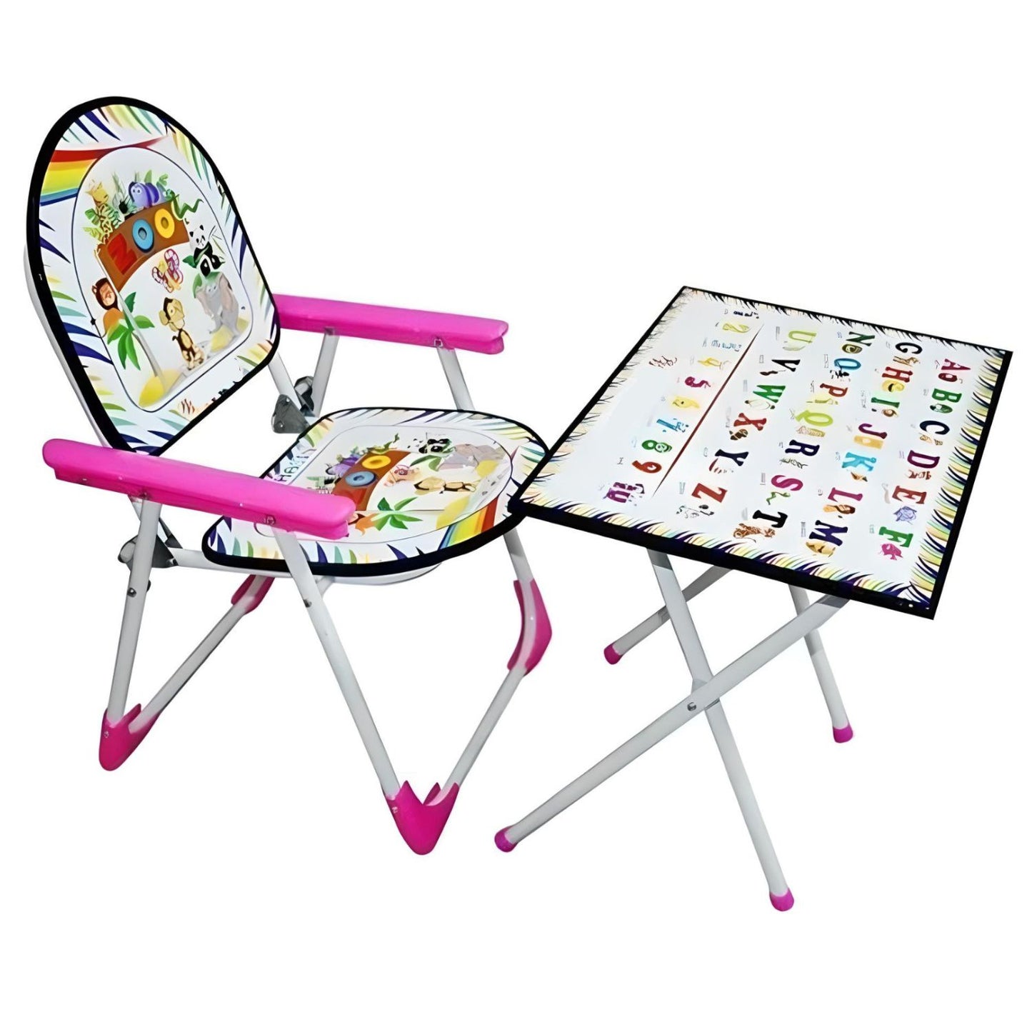 MM TOYS Multipurpose Folding Table And Chair Set Gift For 2 3 4 Year Old Kids With Educational Print -Multicolor