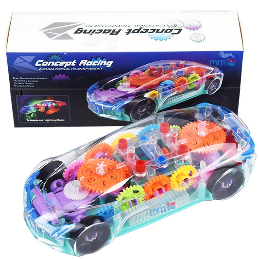 MM TOYS Transparent Multifunctional Concept Racing Car Toy with Colorful Lighting, 360 Rotation For 1 Year to 4 Year Kids Yj388-48