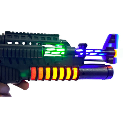 MM TOYS Musical Toy Gun Army Style Machine Gun With Multicolor Lights, Vibration And Sound Effect For 2 To 6 Year Kids AK-74 - Black