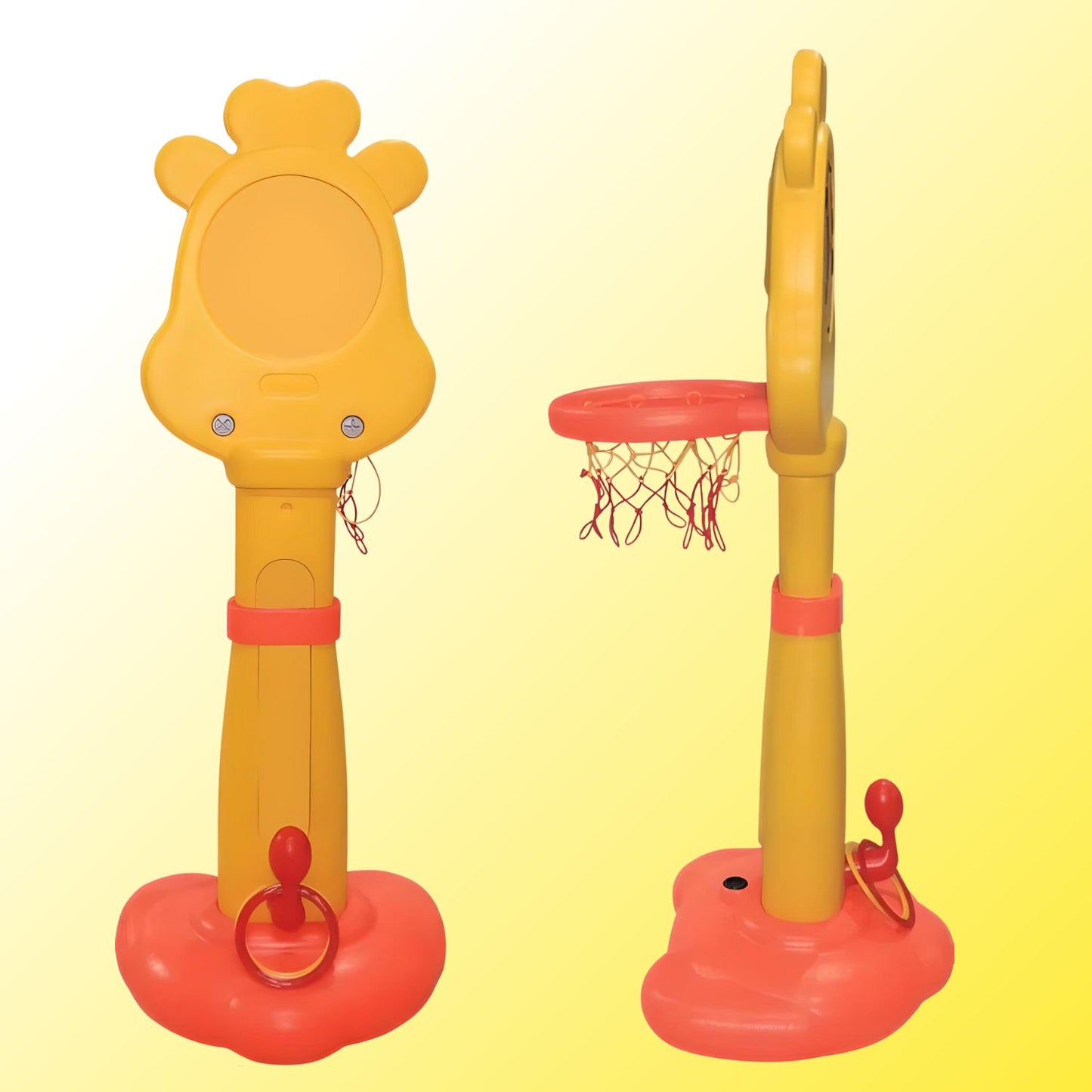 Playgro 3-In-1 Giraffe Basketball Sports Activity Set, Height Adjustable, Indoor & Outdoor Ring Game, Easy Assembly, Yellow & Red for Kids Age 5+ Years