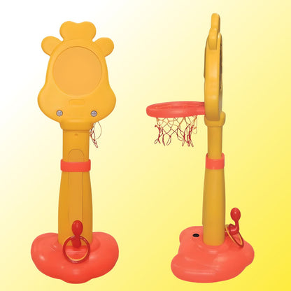 Playgro 3-In-1 Giraffe Basketball Sports Activity Set, Height Adjustable, Indoor & Outdoor Ring Game, Easy Assembly, Yellow & Red for Kids Age 5+ Years