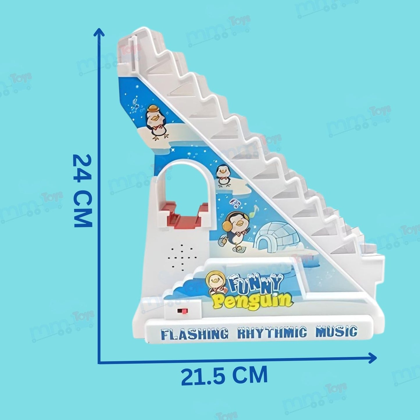 MM TOYS Penguin Slide Track Set for Kids – Electric Automatic Stair Climb & Slide Toy with Flags, Lights & Music, Blue, 3+ Years [ Color As Per Stock ]